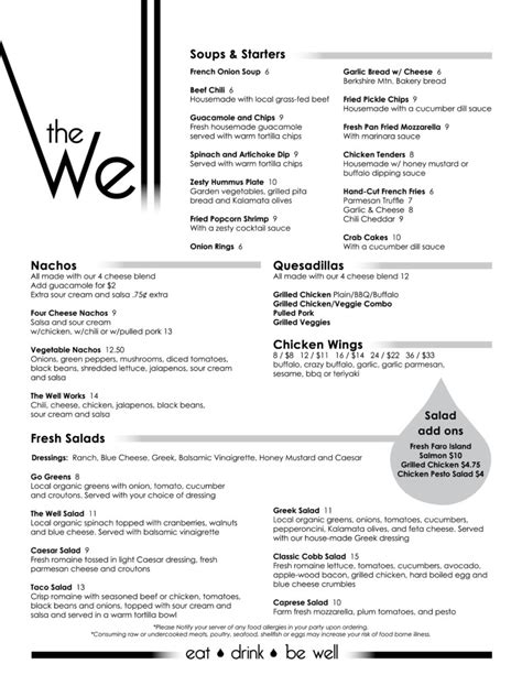the well chilliwack|the well menu.